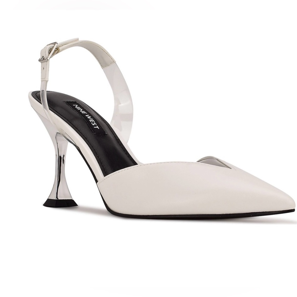 Nine West White Heat Pointy Toe Heeled Slingback Pumps